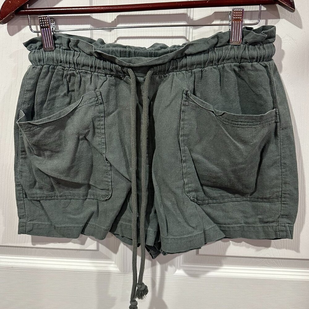Universal Thread Linen Blend Olive Green Paperbag Shorts Women's Medium 321